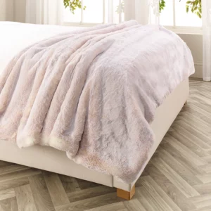 Beige Alaska Fox Faux Fur Throw