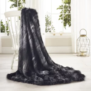 Black Peacock Faux Fur Throw