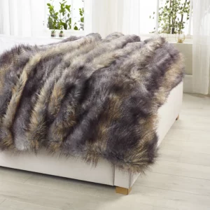 Blue Wolf Faux Fur Throw