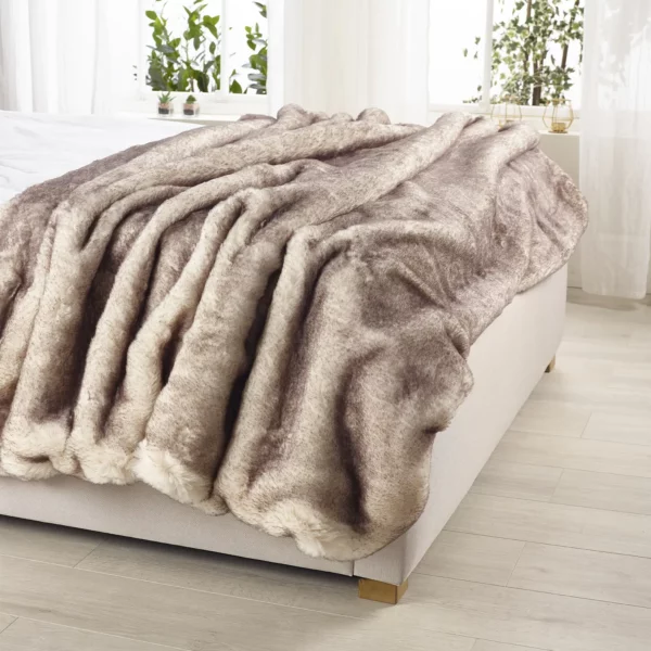 Brown Snow Fox Faux Fur Throw