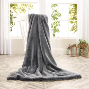 Frosted Gunmetal Faux Fur Throw