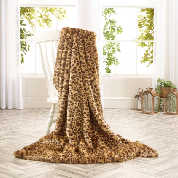 Gold Leopard Faux Fur Throw