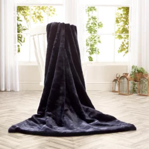 London Navy Faux Fur Throw