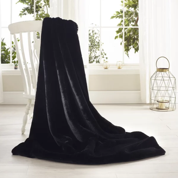 Soft Black Faux Fur Throw