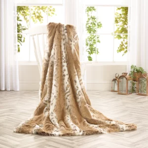 Tan Lynx Faux Fur Throw