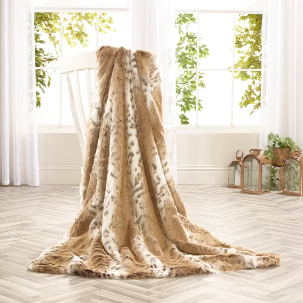 Tan Lynx Faux Fur Throw